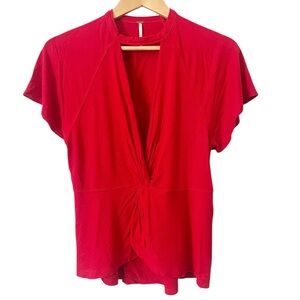 Free People Red Just A Twist Choker Neck Short Sleeve Top Size Medium